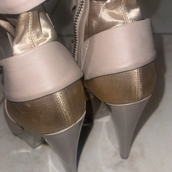 BURBERRY PORSUM Satin and leather boots taupe size 35 1/2 5.5